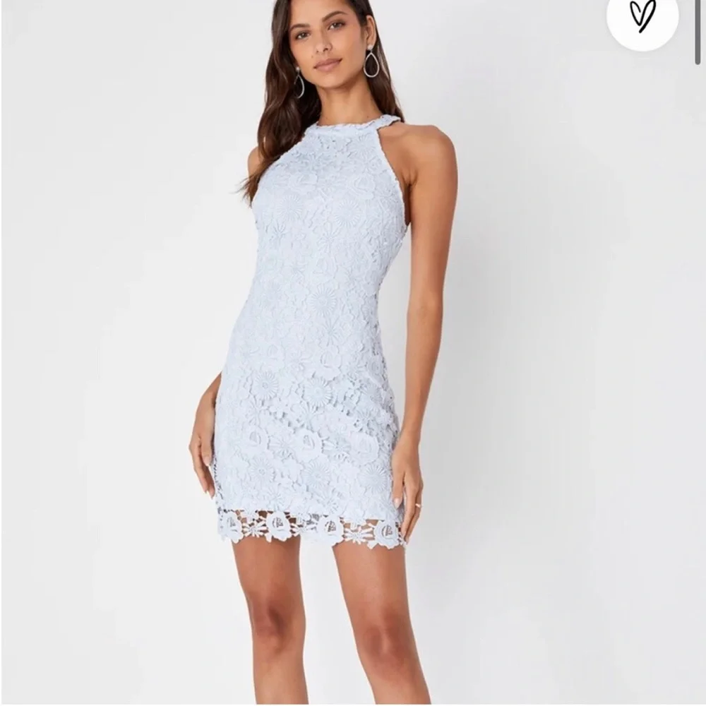 Lulus High Neck Lace Dress Light Blue Size XS - Picture 1 of 5